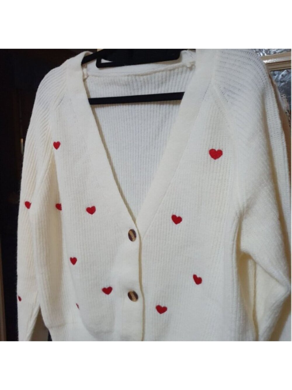 Beige Frenchy Heart Embroidery Button Front Cardigan - Picture 8 of 8